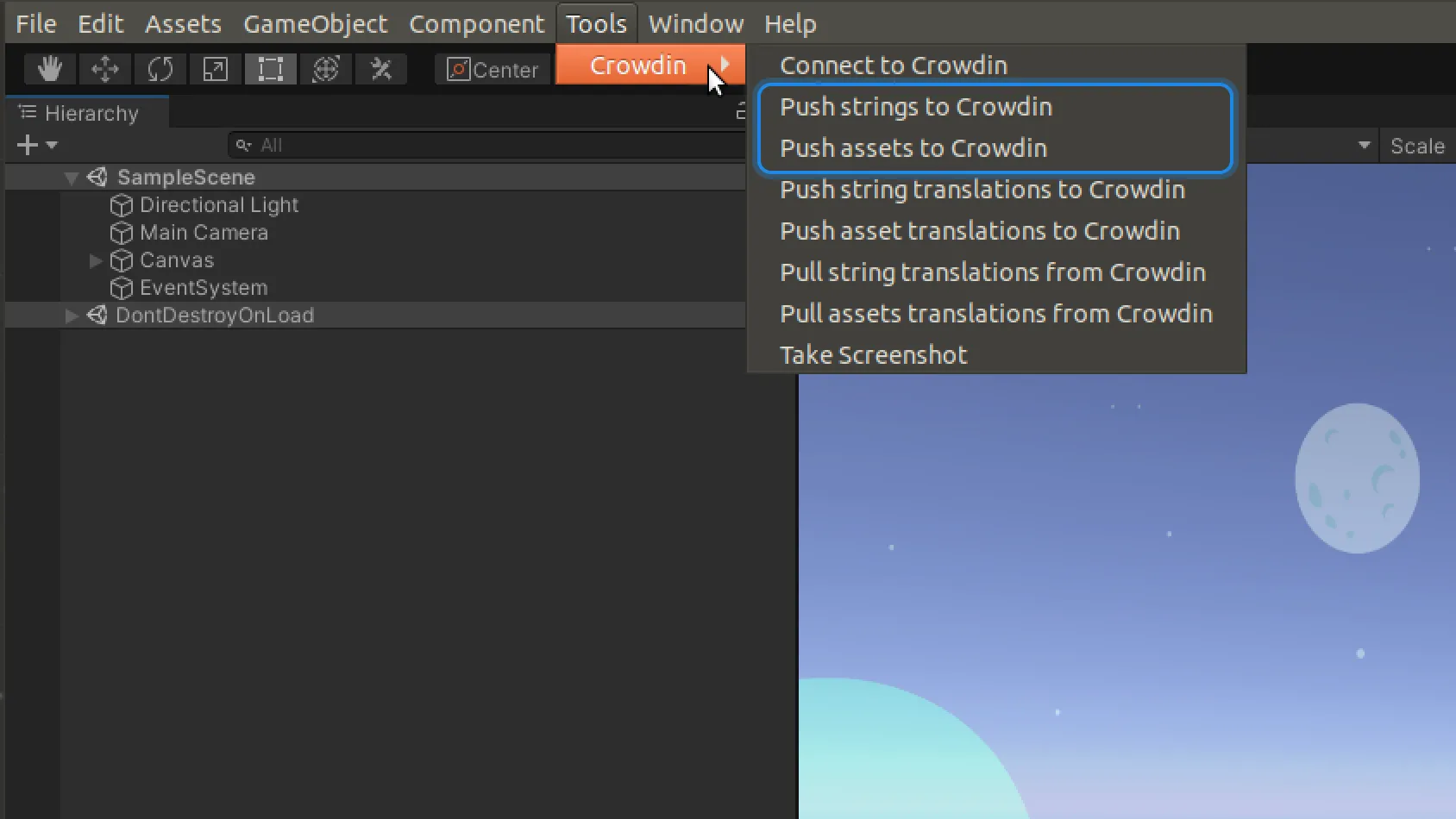 Unity games localization: push strings to Crowdin
